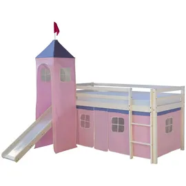 Homestyle4u Hochbett Weiß, Rosa, Holz, Kinder- & Jugendzimmer, Kindermöbel, Kinderbetten, Hochbetten