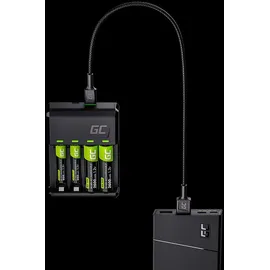 Green Cell VitalCharger + 4X AA 2000mAh für NI-MH AA AAA R6 R03 Mignon Akku. Mit Micro USB USB-C. 4-Kanal-Ladesystem - lädt ab 1 bis 4 AA oder AAA, LED-Signalisierung