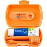 Curaprox Kids Reise-Set – Manuell | Zahnbürste, Zahnpasta & Interdentalbürsten | Ultraweiche Curen®-Filamente | Kompakt Für Kinder, Orange | Hergestellt In Der Schweiz