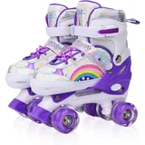 LOKJIJI Rollschuhe für Kinder Mädchen Anfänger Rainbow, Einstellbar 4 Größen für Kinder und Jugend, Violett Regenbogen Rollschuhe für Sport (Violett Regenbogen, S)