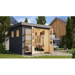 Gartenhaus KARIBU "Langesee 3,5", grau (terragrau), ohne Fußboden, ohne Dacheindeckung, Holz, Gartenhäuser, aus hochwertiger nordischer Fichte mit wasserabweisender Profilierung