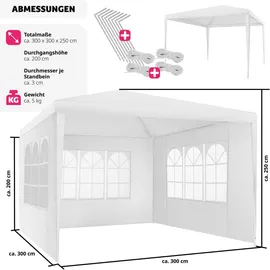 Tectake tectake® Pavillon Baraban 3x3m mit 3 Seitenteilen