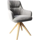 DELIFE Polsterstuhl Zelia-Flex, mit Armlehnen Holzgestell kantig Natur Samt Grau Taschenfederkern grau 60 cm x 93 cm x 62 cm