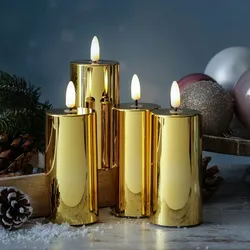 LED Kerzenset gold glänzend für Adventskranz H: 12,5cm 4er Set