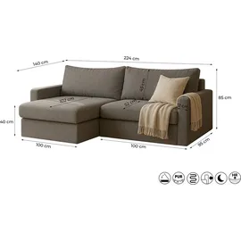 Fun Möbel Ecksofa Sofa mit Schlaffunktion BENDIK Stoff Faro Dunkelblau Ottomane Links