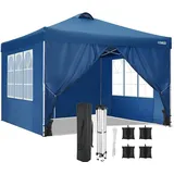 COBIZI Pavillon Wasserdicht Faltpavillon 3x3 Pavillon Faltbar Zelt Gartenpavillon mit 4 Seitenteilen und 4 Sandsäcke, Pop up Pavillion Klappbar 3x3m für Camping, Strand, Familientreffen (Blau)