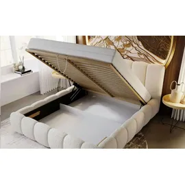 GRAINGOLD Polsterbett mit Bettkasten 140x200, Beige Bouclé, Cloud