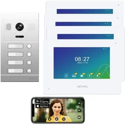 2 Draht Video Türsprechanlage für 4 Teilnehmer mit Aufzeichnungsfunktion, 7 Zoll LCD-Monitor, Nachtsichtfunktion – Silber Kamera Fischauge, Full HD Au