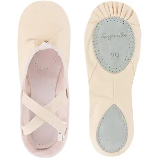 tanzmuster Ballettschuhe Mädchen - Charlie - Geteilte Ledersohle - Sandfarben Größe 33- Ballettschläppchen für Kinder - rosa beige Tanzschuhe fürs Ballett - 33 EU