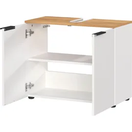 Germania Waschbeckenunterschrank GERMANIA "Majtum mit Siphonausschnitt, Türen mit Soft-Close-Funktion", weiß (weiß, navarra, eiche, nachbildung), B:70cm H:58cm T:34cm, FSC-zertifizierter Holzwerkstoff, Schränke, Waschbeckenunterschrank, Breite 70 cm,