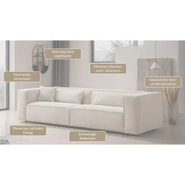 LeGer Home by Lena Gercke 3-Sitzer "PIARA, Couch mit Kedernaht, Sofa in Cord, Leinenoptik o. Strukturstoff", greige, B:275cm H:66cm T:101cm, 100% Polyester, LEGER HOME BY LENA GERCKE, Sofas, schwarze Füße, bequemer Sitzkomfort