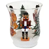 sigro Teelichthalter Ø 8 cm aus Glas mit Weihnachtsmotiv Nussknacker