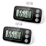 Brifit Kühlschrank Thermometer, Wasserdicht Gefrierschrank Thermometer, Kühlschrankthermometer Digital, Zimmerthermometer mit Haken, LCD Display lesen, Max Min Rekord Funktion (Schwarz, 2Pack)