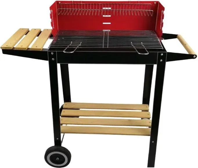 Alpina Holzkohlegrill mit Rollen, verstellbarem Grillrost, Windschutz und Seitentisch - 83 x 28 x 83 cm