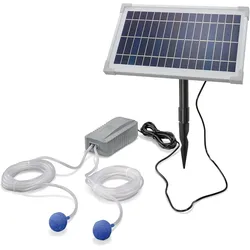 Solar Teichbelüfter Set 8/200, Sauerstoffpumpe 100 l/h Luftleistung pro Ausgang, Luftschlauch, Luftausströmer, Teichbelüftung, Solarmodul 8W, Erdspieß, 101845