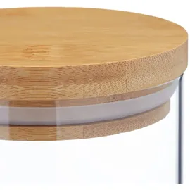 Relaxdays Vorratsgläser mit Bambusdeckel, 3er Set, runde Vorratsdosen aus Glas, 1600 ml, luftdicht, transparent/natur, 28 x 10 cm
