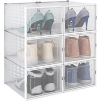 linovum 6er Set Schuhboxen stapelbar transparent für Übergrößen - modulare Aufbewahrungsbox für Schuhe mit Tür & Durchlüftung