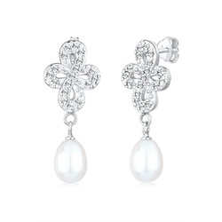 Elli Premium Perlenohrringe Perlen Infinity Kreuz Kristalle Silber, Infinity silberfarben