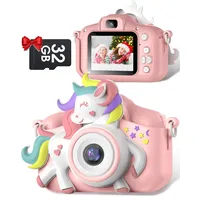 Kinderkamera, Gofunly Kinder Kamera 1080P 2,0-Zoll-Bildschirm Selfie Digitalkamera mit 32GB-Karte für 3-12 Jahre Jungen Mädchen Geburtstagsgeschenk Weihnachten Spielzeug Rosa-Weißes Pferd