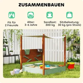 aiyaplay Sandkasten mit Abdeckung Massivholz Kinder Sandbox mit Sitzbänken