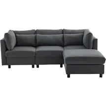 SOFTWEARY Ecksofa mit Hocker, Zier- und Armlehnenkissen, L-Form, Leinen, Wohnzimmersofa - Grau