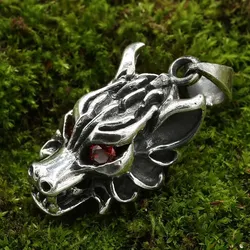 Drachensilber Wolf Schmuck Anhänger 925 Silber Wolfskopf rote Augen Zirkonia - Silber