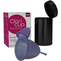 Claricup Menstruationstasse – medizinisches Silikon antimikrobiell – hergestellt in Frankreich – Lieferung mit Transportbox und Desinfektionsbox – Größe 3