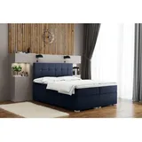 Kaiser Boxspringbett Mit Matratze Und Bettkasten, Schlafbett Lindt Stoff Velvet Marineblau 200x200 Cm