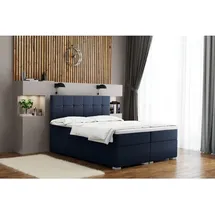Kaiser Boxspringbett Mit Matratze Und Bettkasten, Schlafbett Lindt Stoff Velvet Marineblau 200x200 Cm