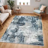 livabliss Paris Wohnzimmer modern – Abstrakt Design in Marmor Optik für Wohnzimmer 200x275 cm, Esszimmer, Schlafzimmer - Marmor e groß, weicher Kurzflor in Blau, Grau, Beige