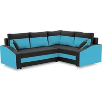 Ecksofa GRANDE PLUS mit Schlaffunktion L-förmig - Eckcouch mit 2 Bettkasten - MIKRO 15 + MIKRO 18 Schwarz + Türkisblau Rechts (Muster 2) - Schwarz/Türkis