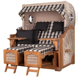 Mr. Deko bene,iving Strandkorb Komplettset Ammersee Grande XL Teak PE shell Modell 505 inkl. Liftersystem