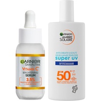 Garnier Pflege-Set mit SkinActive Vitamin C Serum gegen dunkle Flecken für jede Haut und Ambre Solaire Super UV-Sonnenschutz-Fluid mit LSF 50+, 2-teiligesSet