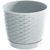DIKEL Blumentopf ⌀19 cm | Übertopf aus Kunststoff in Rattan-Optik | Blumentöpfe mit Untertasse | Pflanzentopf für den Innen- und Außenbereich | Blumentopf witterungsbeständig | Weiß