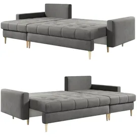 möbel punkt Ecksofa OSLO Webstoff Grau mit Bett Bettkasten Sofa Schlafsofa Ottomane universell Links oder Rechts