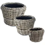 Van der Leeden Blumentopf Pflanzkorb Pflanzentreppe Rattan 3tlg Korb Pflanzkübel (3 St), Indoor & Outdoor, 3 Größen, Rattan, Handmade, ohne Wasserablauf braun