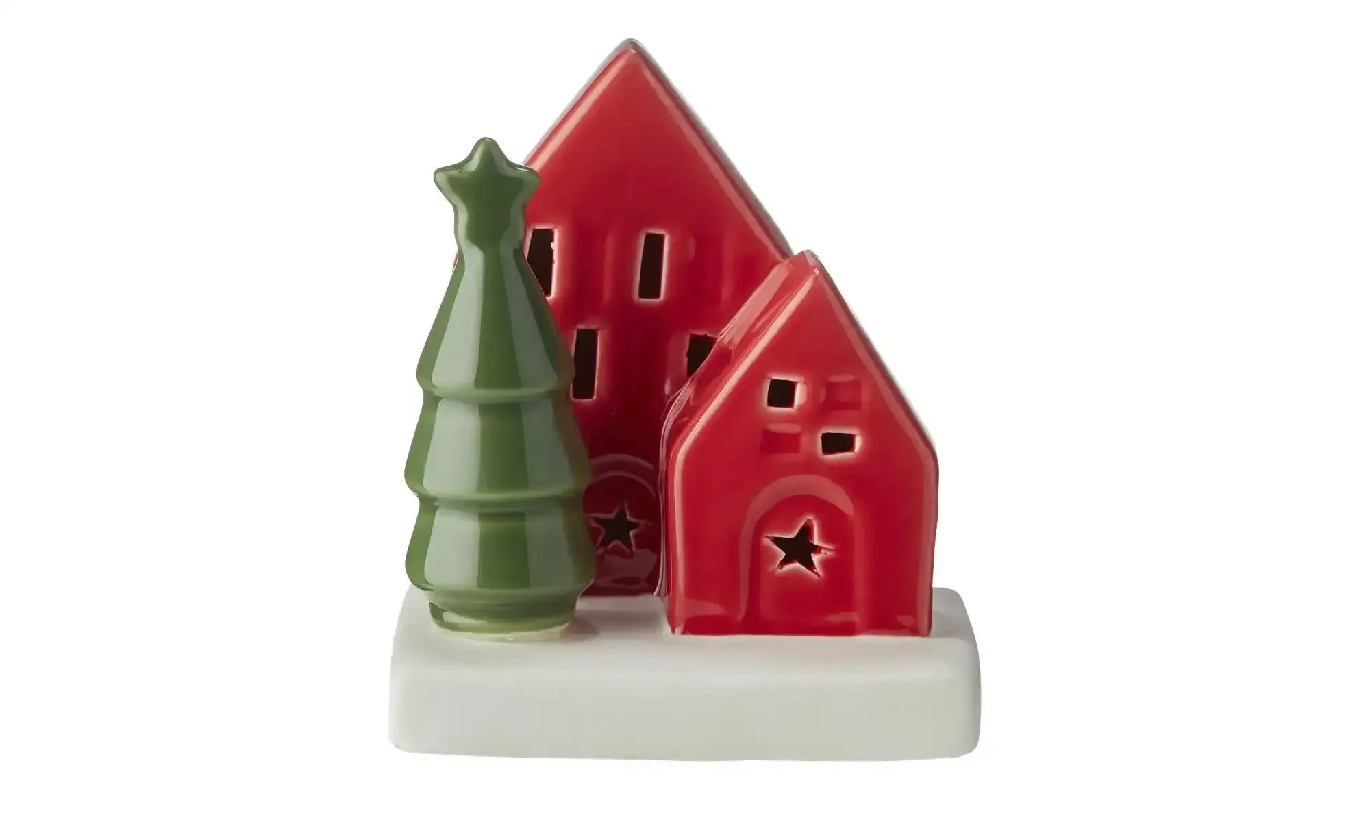 HOME STORY LED Objekt Häuser mit Tannen   , rot , Porzellan,Kunststoff , Maße (cm): B: 9 H: 10 T: 7.5