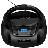 Tragbarer CD-Player für Kinder mit Bluetooth, UKW-Radio, USB Eingang & AUX & Kopfhöreranschluss, 2x2Watt RMS Stereo Boombox, AC/DC-Versorgung (D03B)