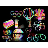 PEKMAR 224 Stück Knicklichter Set, Neon Leuchtstäbe Pack, Kinder Leuchtarmbänder, Leuchtstäbe mit Steckverbindern, Armbänder, Halsketten, Gläser für deko Partyzubehör, Halloween, Festival