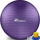 TRESKO Gymnastikball Anti-Burst, groß, Ø 65cm, mit Pumpe, lila