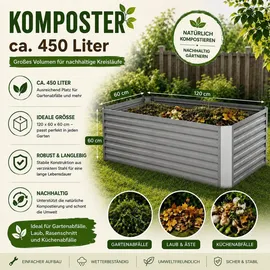 Vicco Komposter Silber, 120 x 60 cm, Gartenzubehör, Gartenpflege, Gartengeräte
