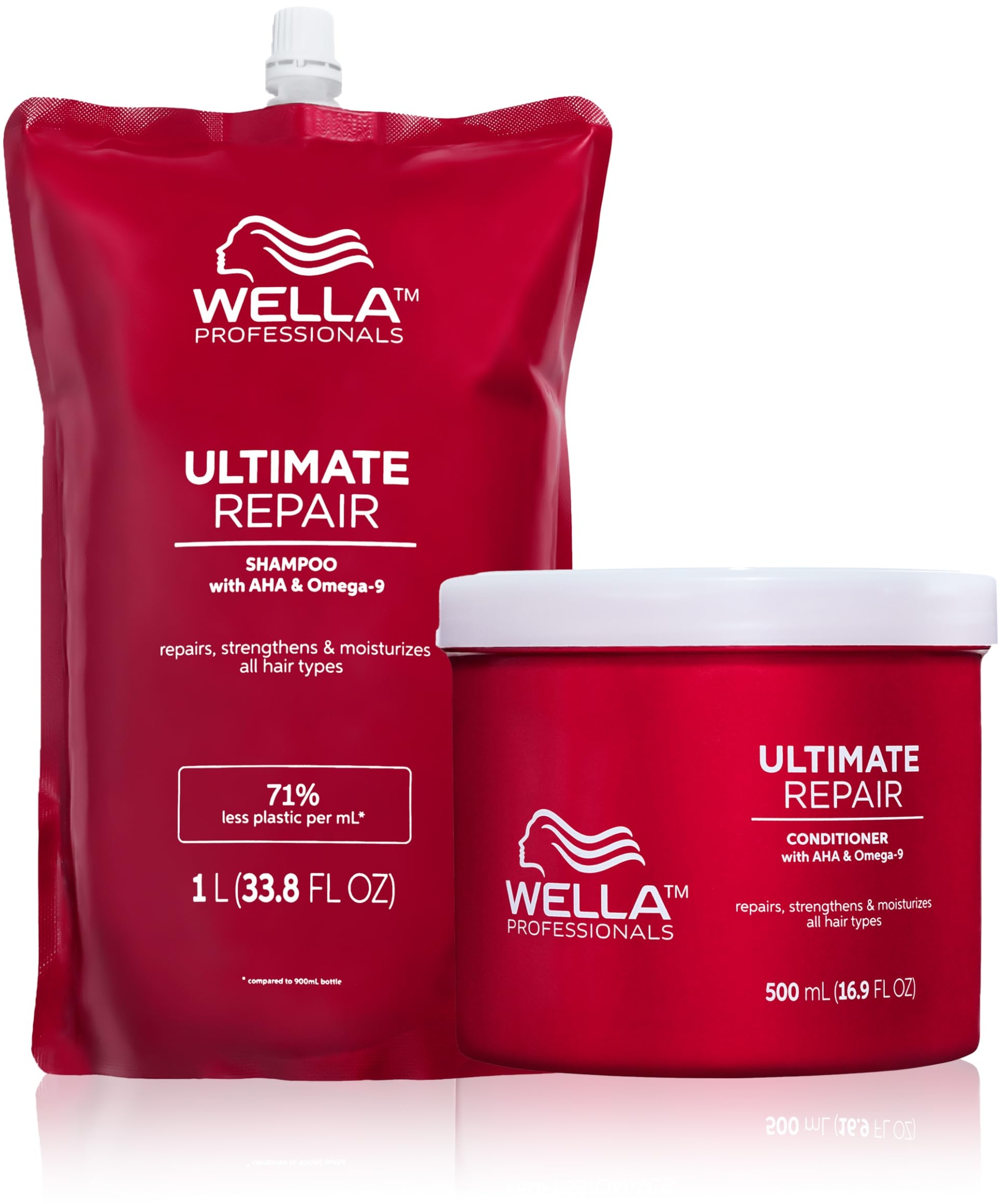 Wella Professionals Ultimate Repair Vorteils-Set – Repair Shampoo zur Tiefenreinigung & reparierende Spülung mit Omega 9 – 1 L Feuchtigkeitsshampoo Refill & 500 ml Conditioner