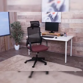 Mendler Bürostuhl HWC-J52, Drehstuhl Schreibtischstuhl, ergonomisch Kopfstütze, Kunstleder ~ bordeaux-rot