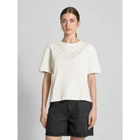 Oui T-Shirt mit Ziersteinbesatz, Offwhite, 36