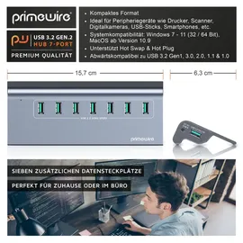 Primewire USB 3.2 Gen2 Hub, 7 Port Verteiler aktiv mit Netzteil, 10 Gbit/s