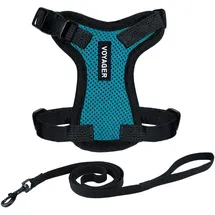 Best Pet Supplies Voyager Step-in Lock Katzengeschirr und reflektierende Katzenleine mit Neoprengriff by Best Pet Supplies Unterstützt kleine, mittelgroße und große Katzenrassen, Türkis Scharzwer Rand, size XS 1,5 m