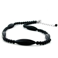 Gallay Perlenkette 30x9mm Rillenolive Kunststoff schwarz glänzend 42cm (1-tlg) schwarz