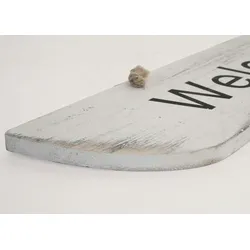 Mendler Wandschild Welcome, Dekoschild Holzschild, Shabby-Look 10x43x1cm ~ weiß