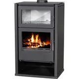 Victoria 05 Modena F Holzofen / Kaminofen /Feuerstätte mit 11,5 kW Leistung, Edelstahl-Backofen und externer Luftzufuhr - Schwarz