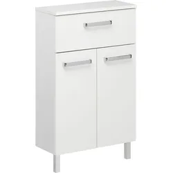 Unterschrank SAPHIR "Quickset Badschrank mit 2 Türen, 1 Schublade, 50 cm breit", weiß (weiß glanz), B:50cm H:81cm T:20cm, Spanplatte, Schränke, Bad-Unterschrank, Badezimmer-Unterschrank inkl. Türdämpfer, Griffe in Chrom Glanz